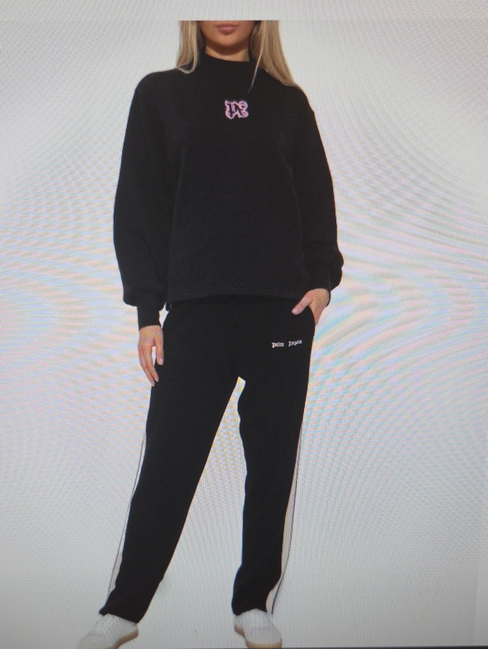 Palm Angels Black Mock Neck Sweatshirt with Pink Logo Size S Good For M - Picture 7 of 8